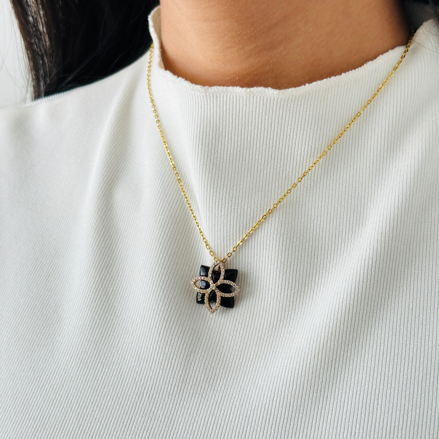 Black Onyx & Diamond 18K Gold Pendant