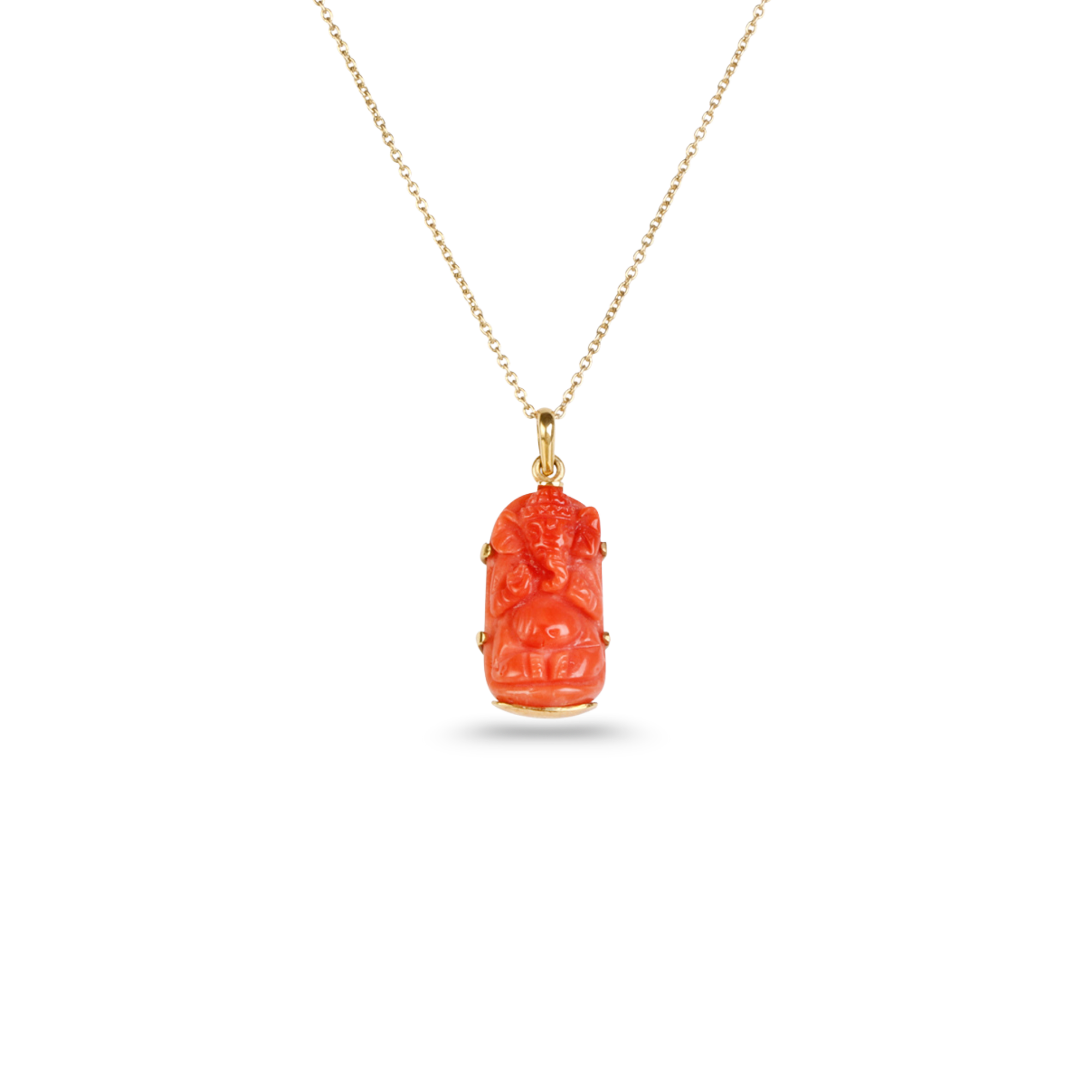 Coral Ganesha 18K Gold Pendant