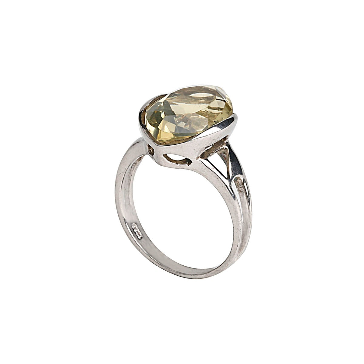 Exquisite Lanceolate Shaped Lemon Quartz Silver 925 Ring