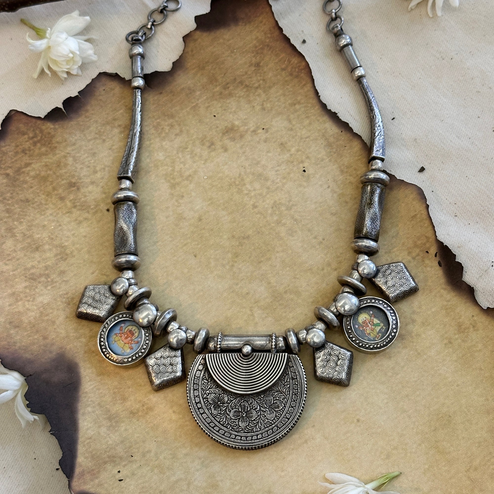 Ganesha Handpainted Silver 925 Necklace