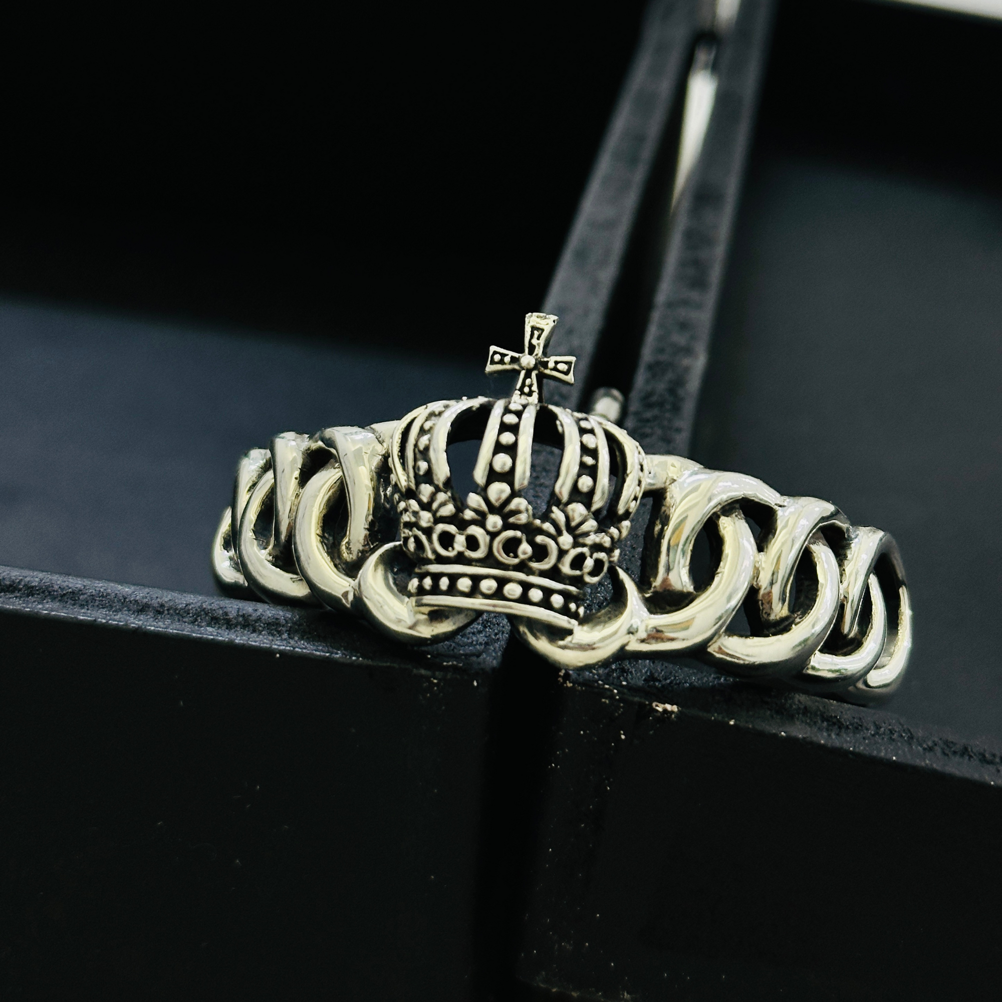 Crown Silver 925 Men's Cuff Bracelet
