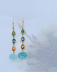 Blue Topaz & Multi Color Stone 18K Gold Drop Earrings