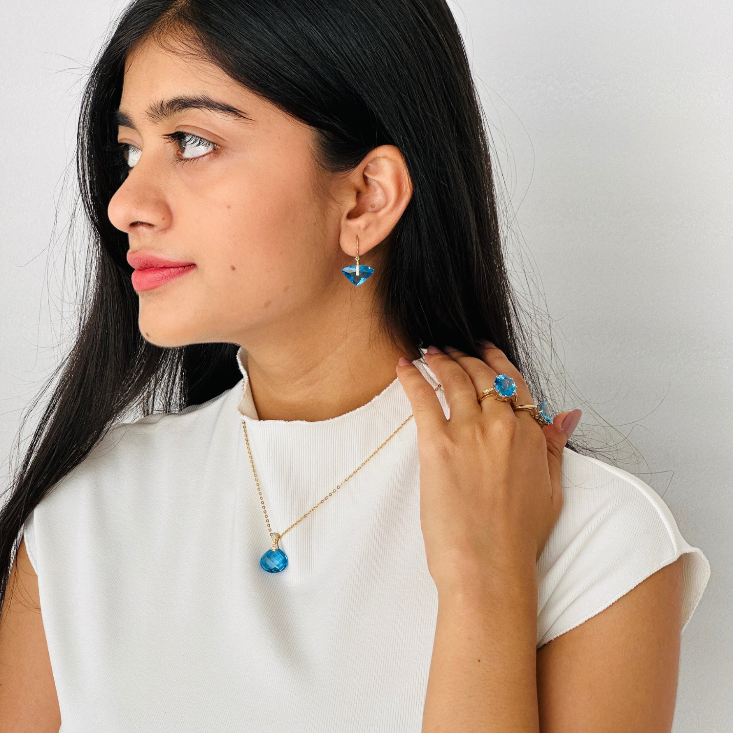 Blue Topaz 18K Gold Earrings with Diamonds