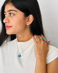 Blue Topaz 18K Gold Earrings with Diamonds