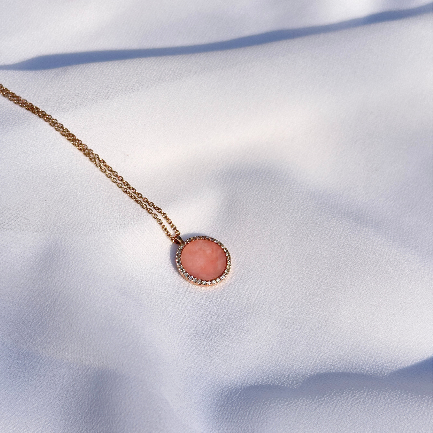 Opal Round 14K Gold Pendant Necklace with Diamonds