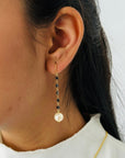Pearl & Black Diamond Drop 18K Gold Earrings