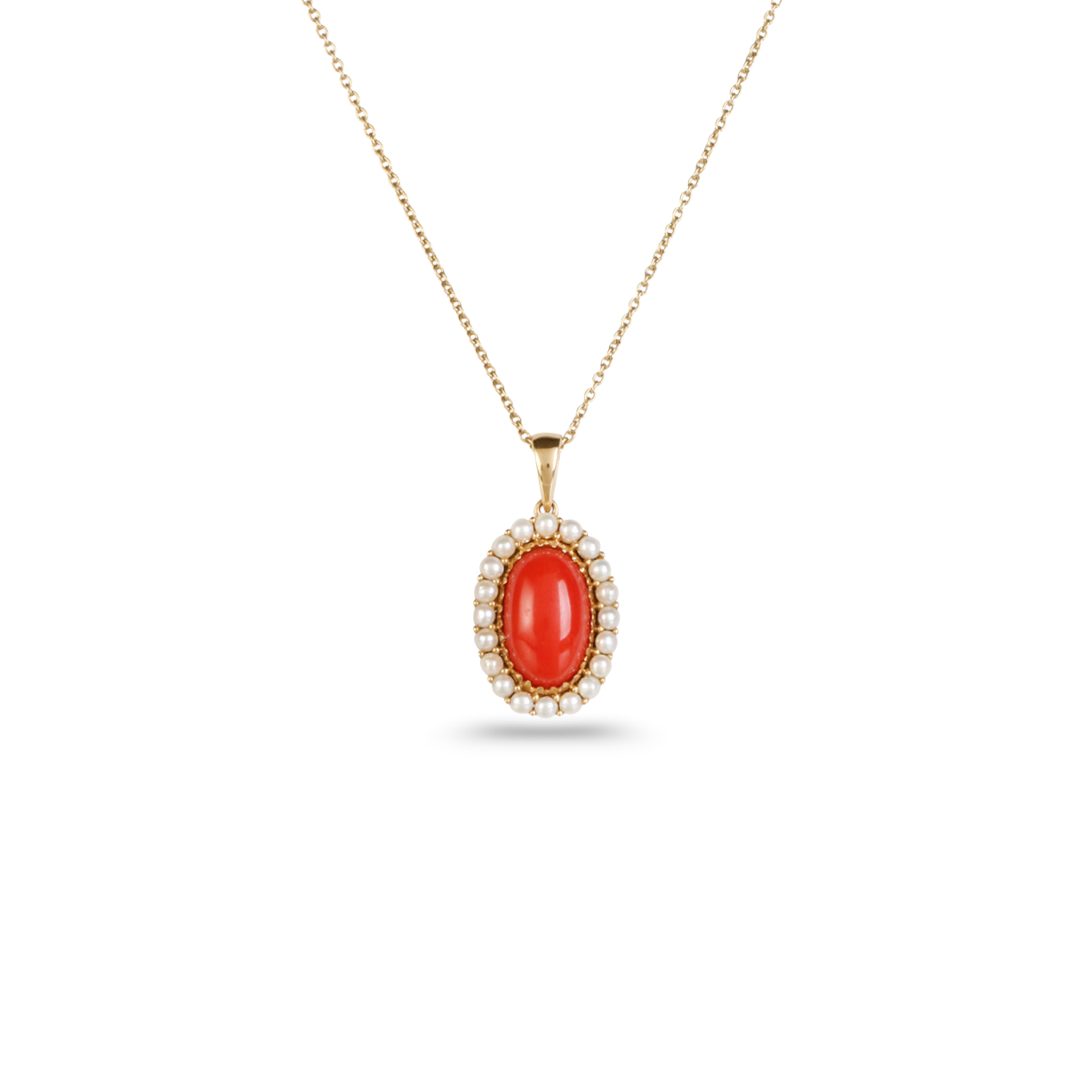 Coral & Pearl 18K Gold Pendant