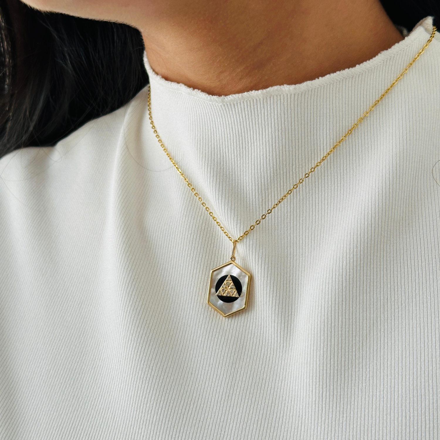 Black Onyx & Diamond 14K Gold Pendant
