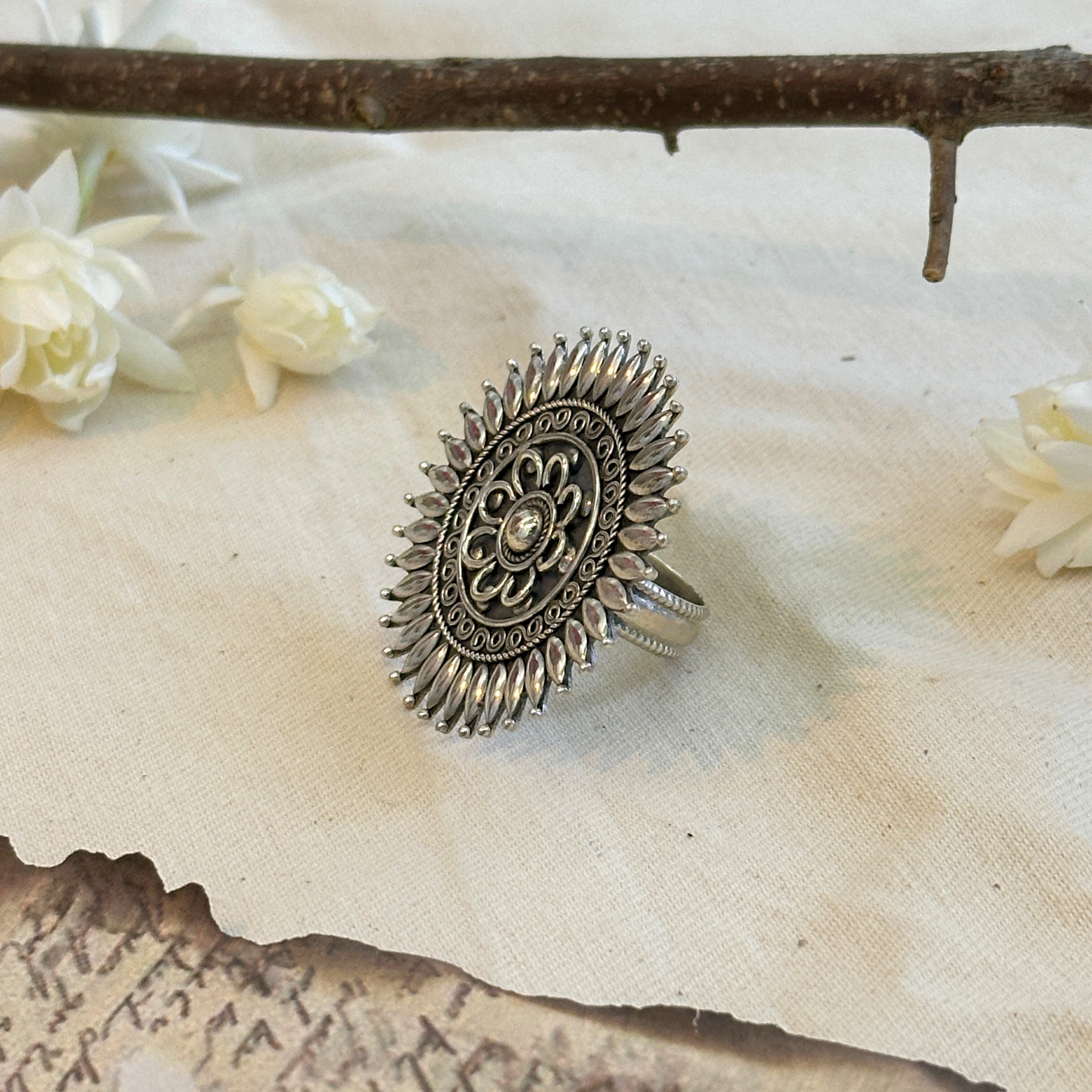 Sunflower Traditional Designer Silver 925 Ring