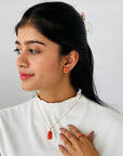 Coral & Diamond 18K Gold Earrings