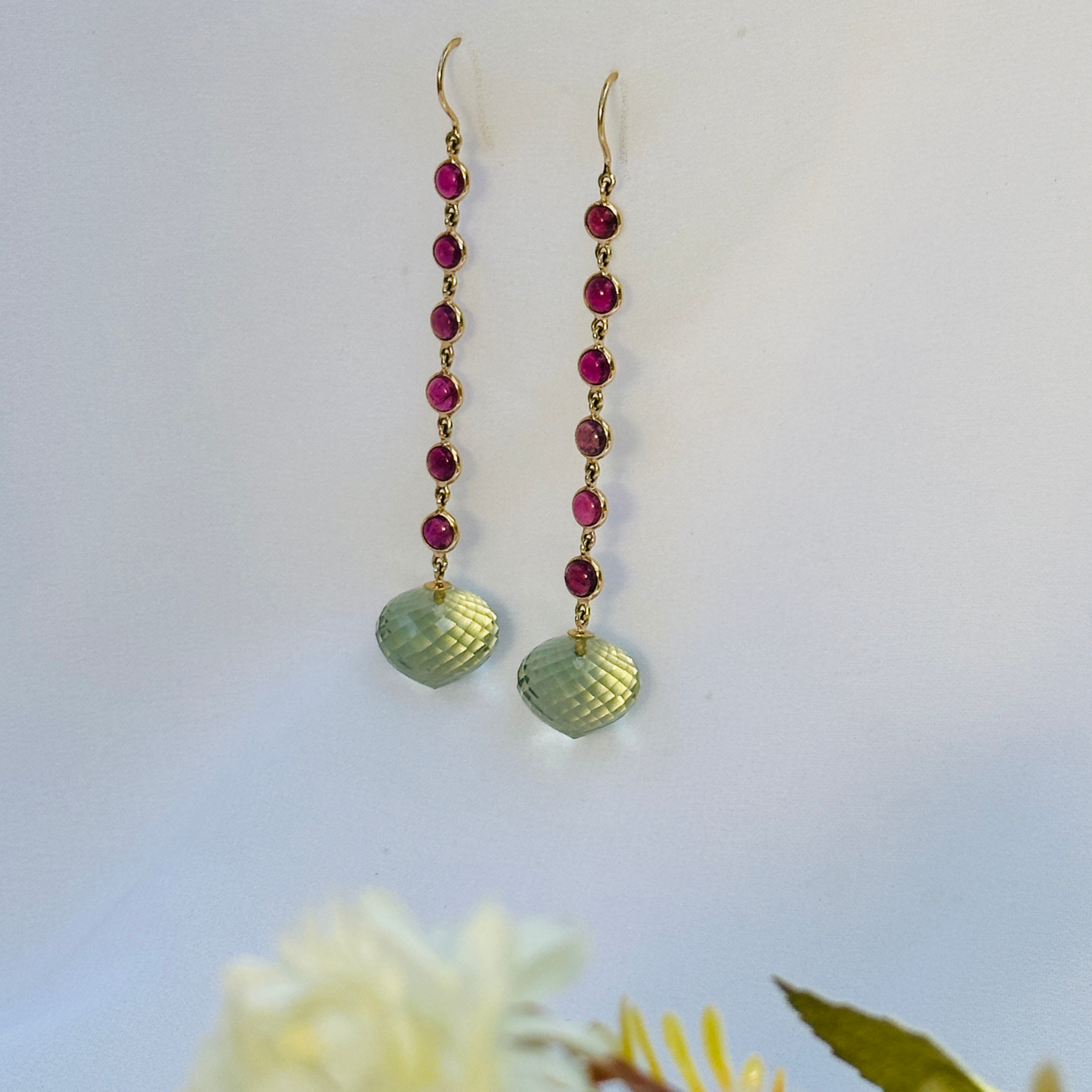 Green Amethyst & Tourmaline 18K Gold Earrings
