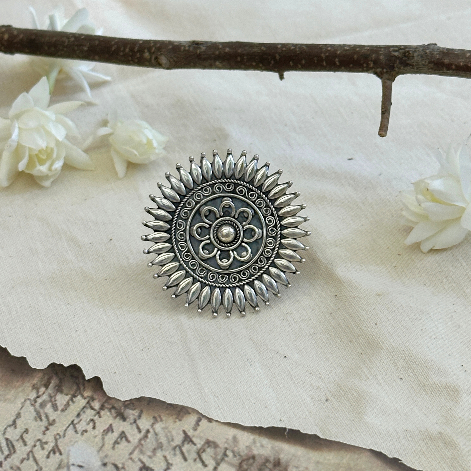 Sunflower Traditional Designer Silver 925 Ring