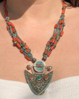 Mehraab Coral & Turquoise Beads Silver 925 Pendant Necklace