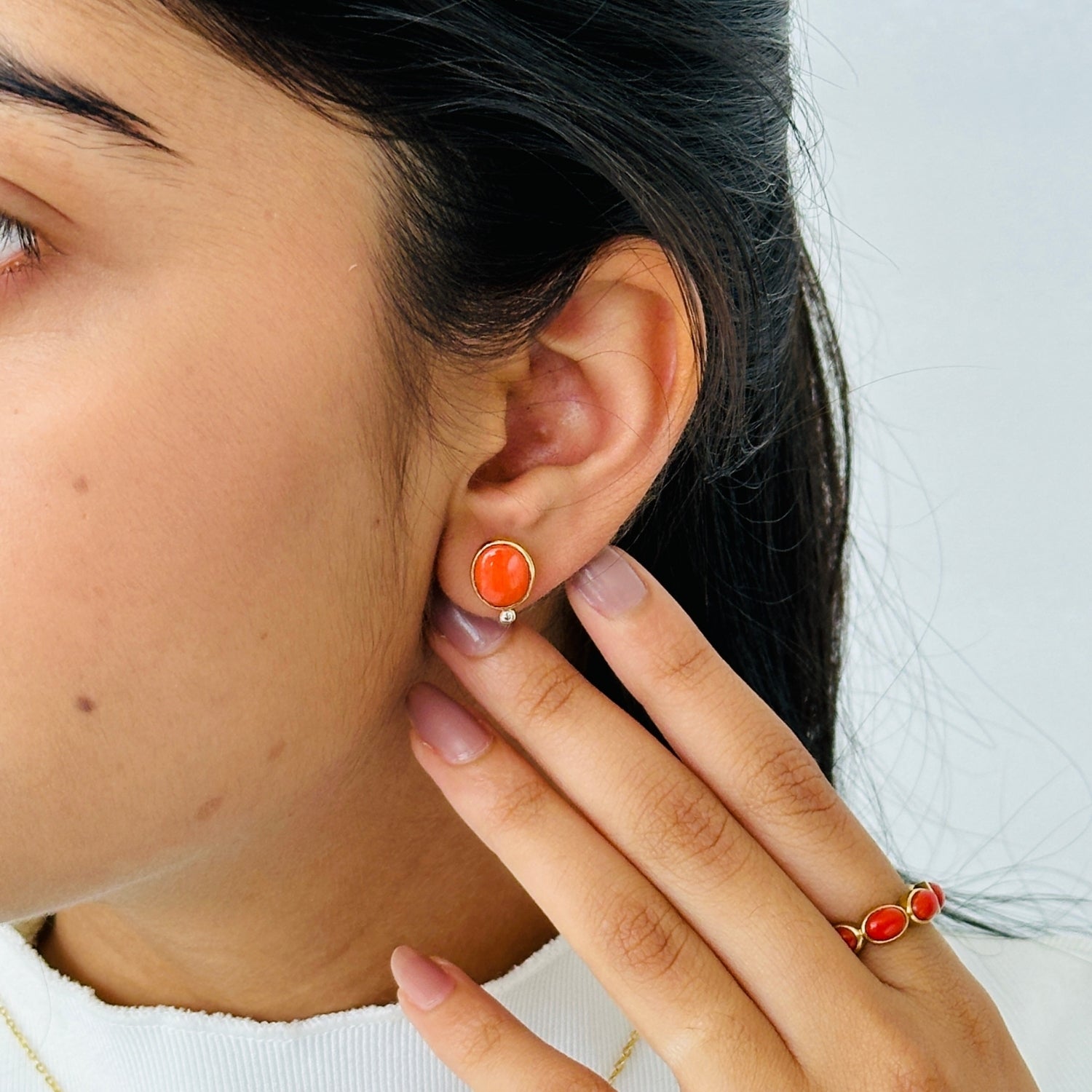Coral & Diamond 18K Gold Earrings