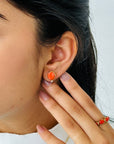 Coral & Diamond 18K Gold Earrings