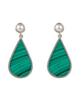 Erratic pearl and malachite earrings