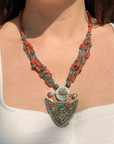 Mehraab Coral & Turquoise Beads Silver 925 Pendant Necklace