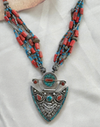 Mehraab Coral & Turquoise Beads Silver 925 Pendant Necklace