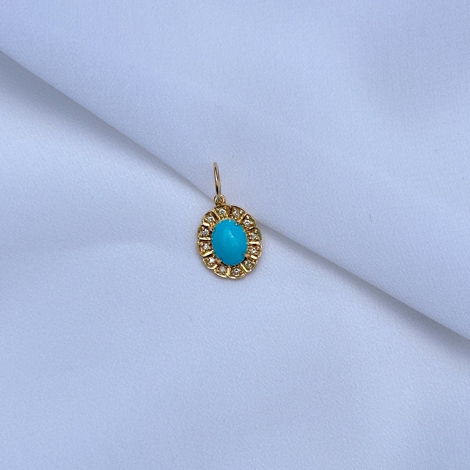 Turquoise Floral 14K Gold Pendant with Diamonds