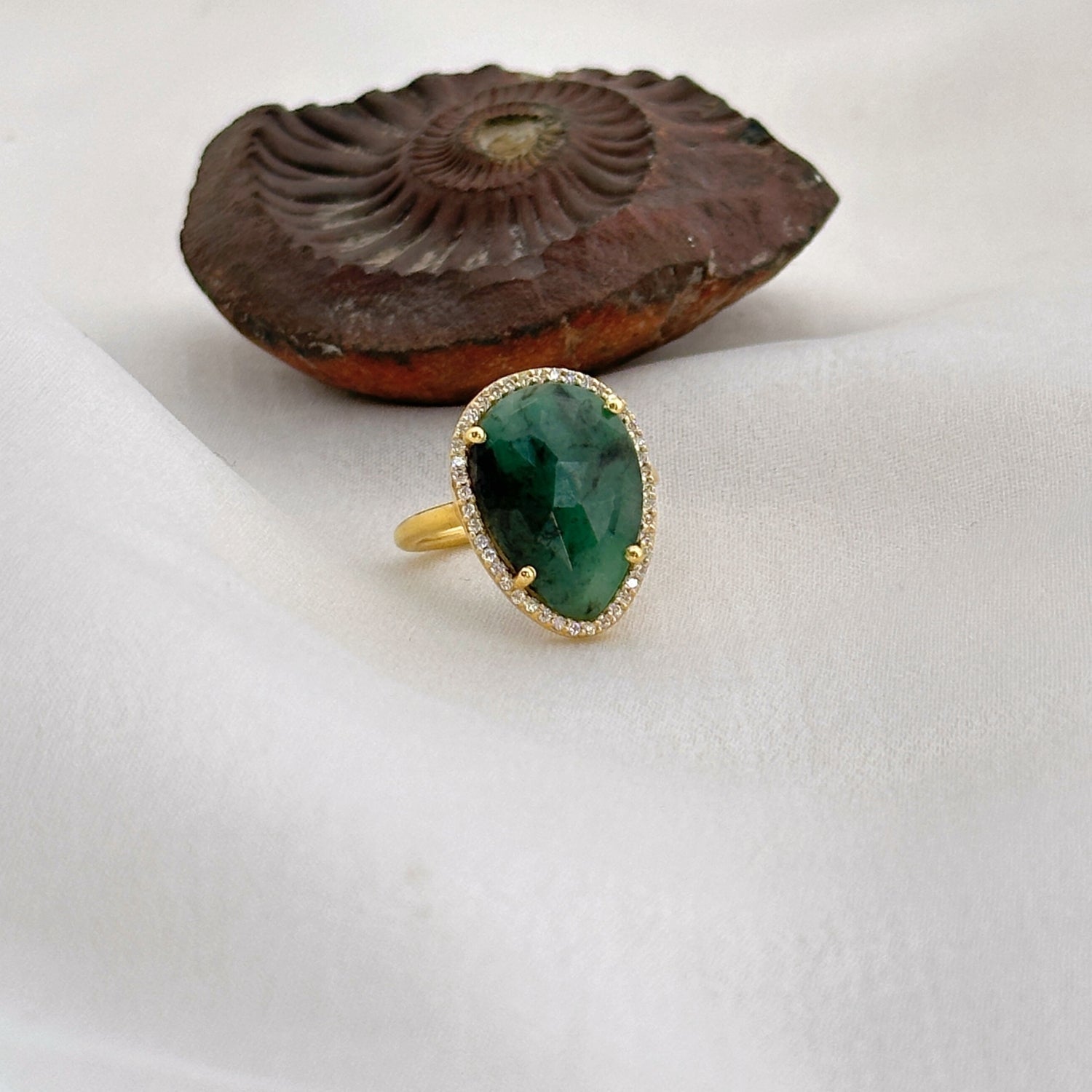 Gabriella Silver 925 Emerald Gold Plated Ring