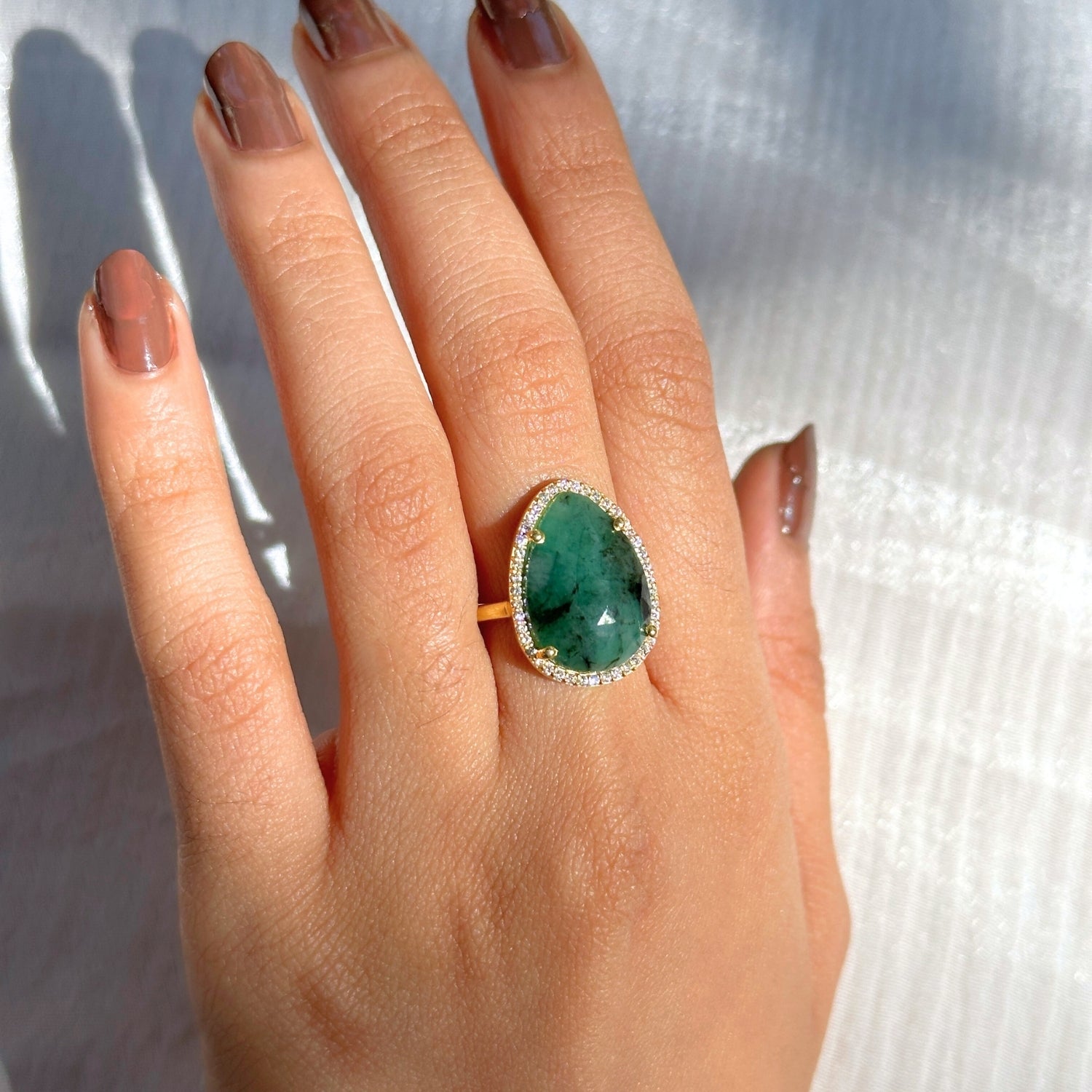 Gabriella Silver 925 Emerald Gold Plated Ring