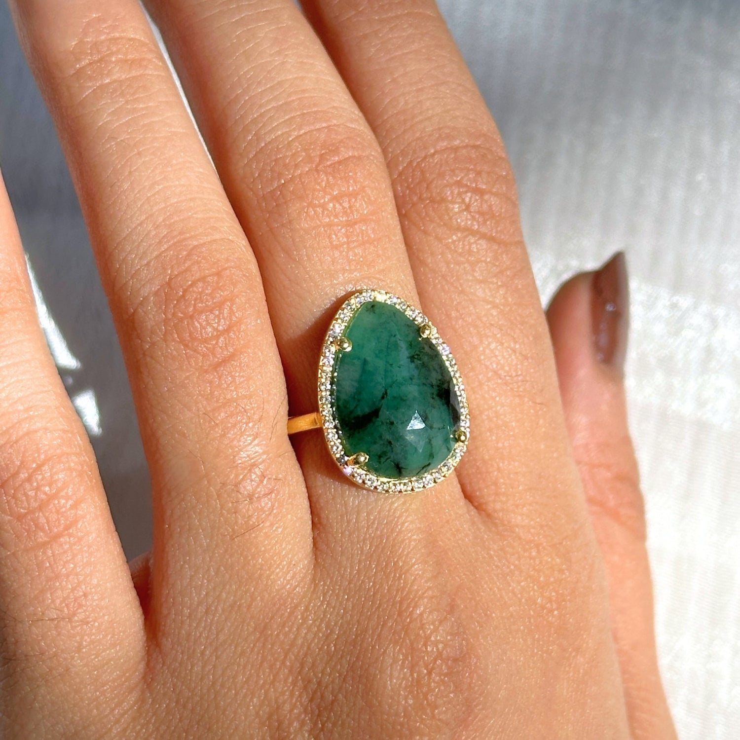 Gabriella Silver 925 Emerald Gold Plated Ring