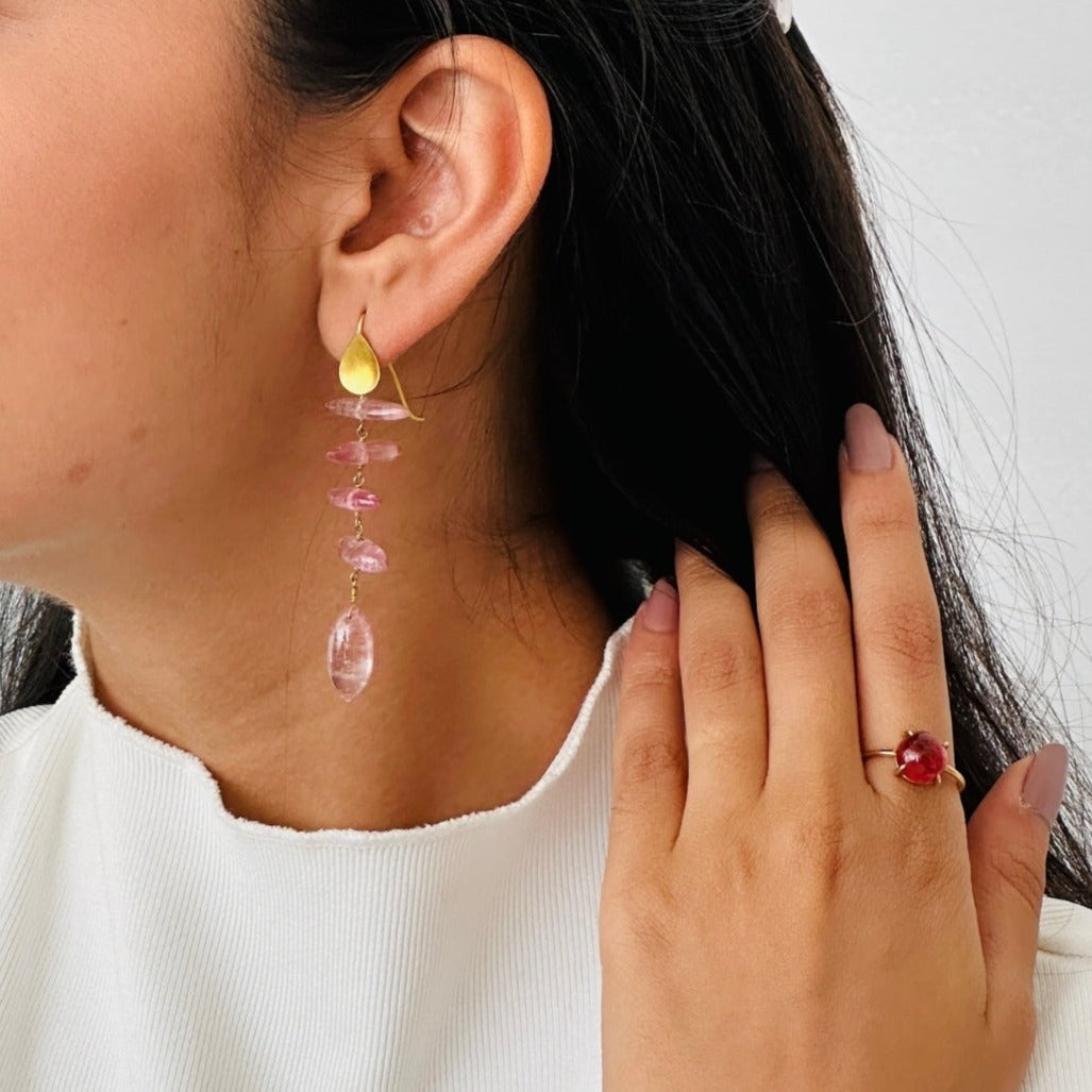 Pink Tourmaline 18K Gold Earrings