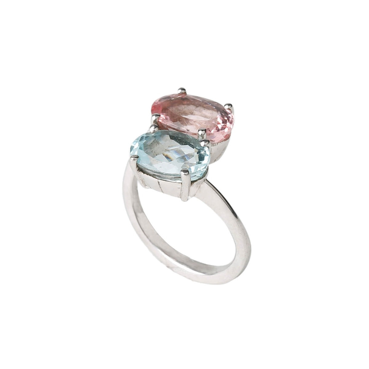 Alluring Aquamarine & Morganite Stone 925 Silver Ring