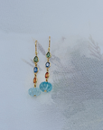 Blue Topaz & Multi Color Stone 18K Gold Drop Earrings