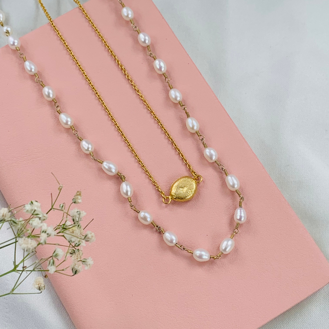 Chrome Pearl 18k Gold Plated Silver 925 Necklace