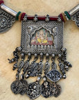 Ganpati Handpainted Silver 925 Necklace
