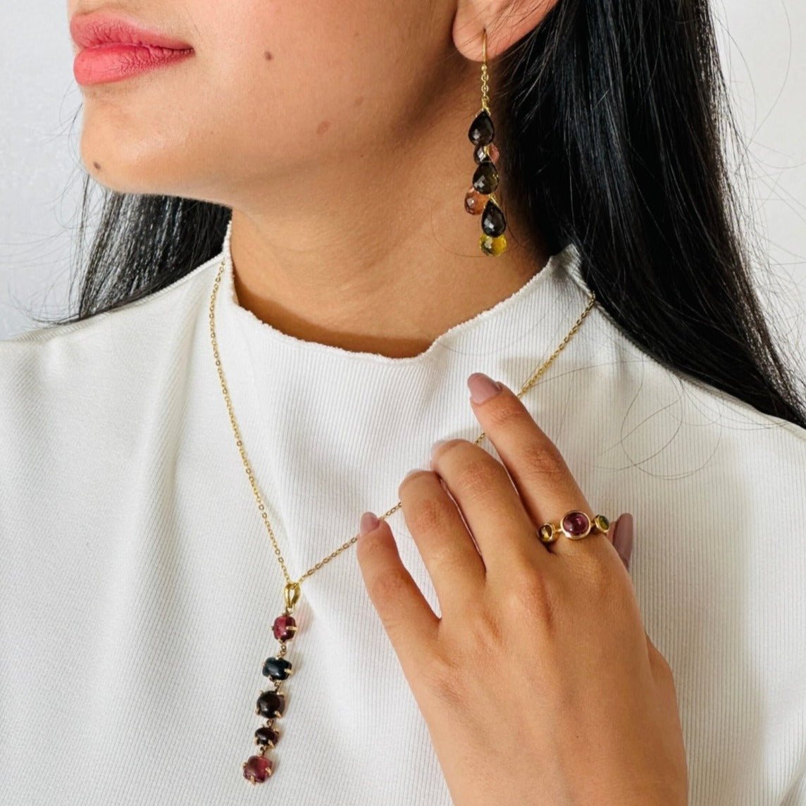 Tourmaline Colorstone 18K Gold Earrings