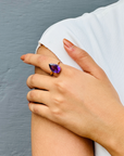 Amethyst Pear 18K Gold Ring