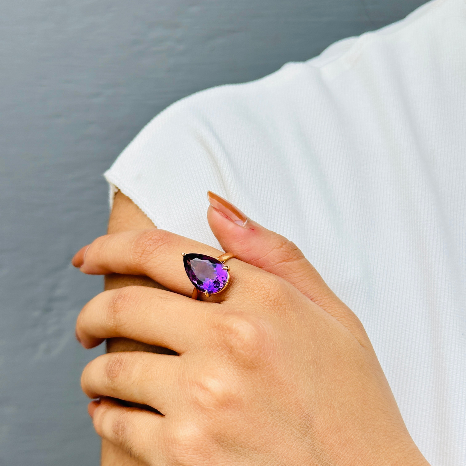 Amethyst Pear 18K Gold Ring