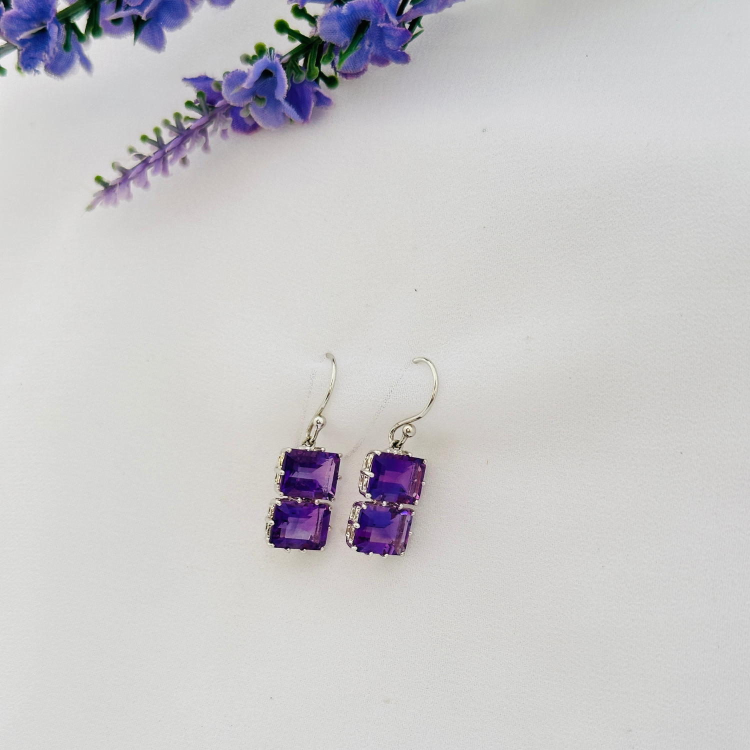 Amethyst 18K White Gold Earrings
