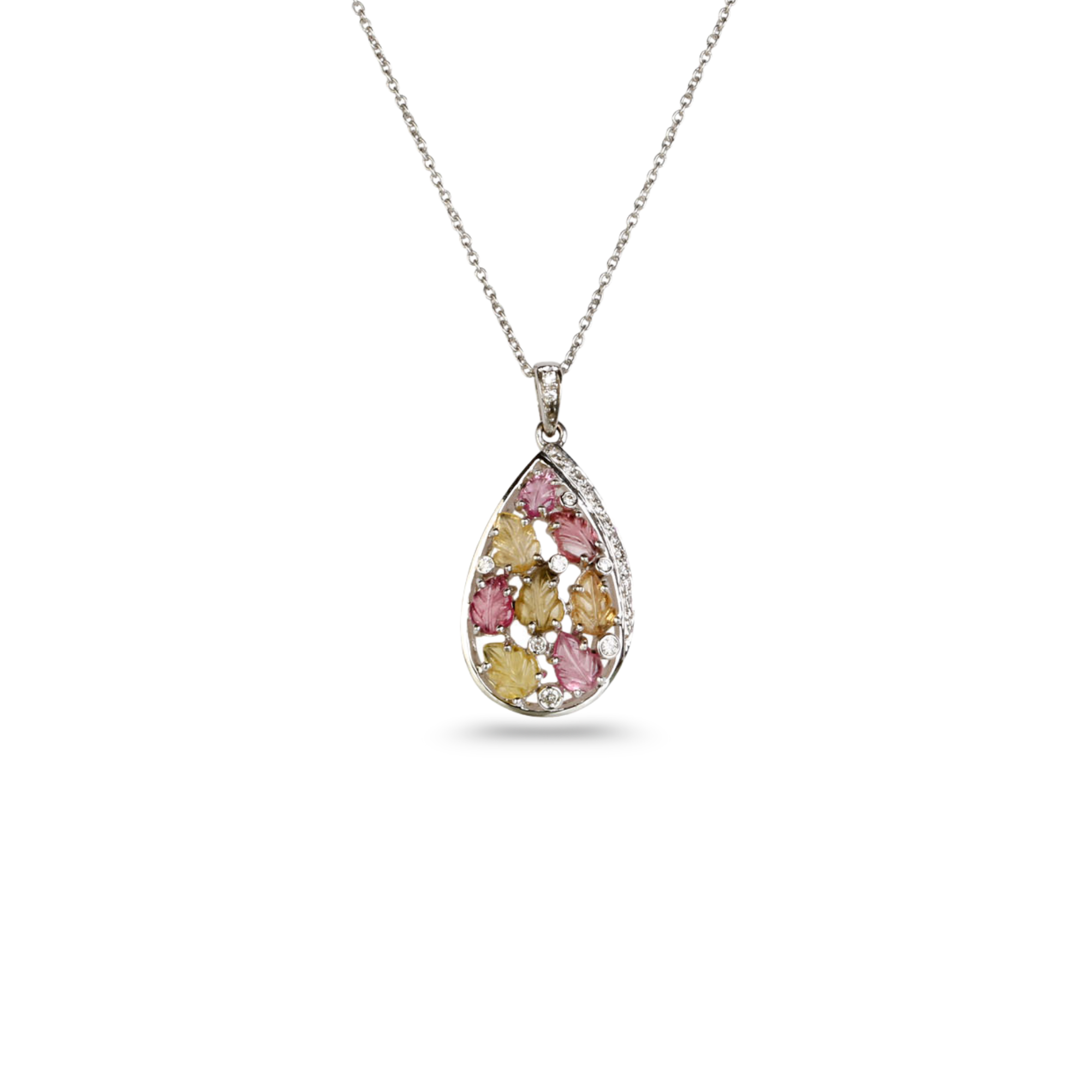 Tourmaline Teardrop 18K White Gold Pendant with Diamonds
