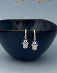 Hamsa Hand & Evil Eye Silver 925 Earrings