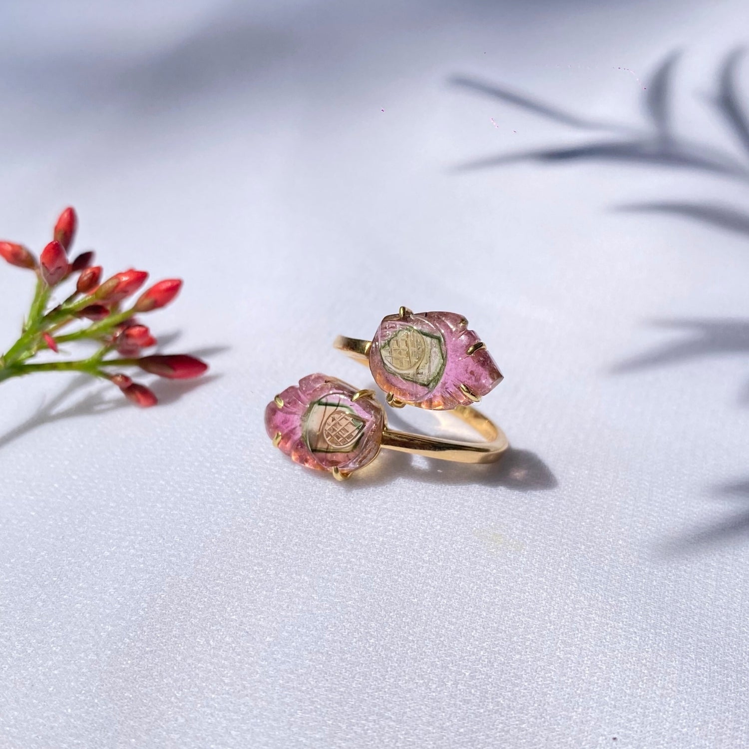Watermelon Tourmaline 18K Gold Ring