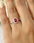 Ruby Diamond White Gold Cluster Ring