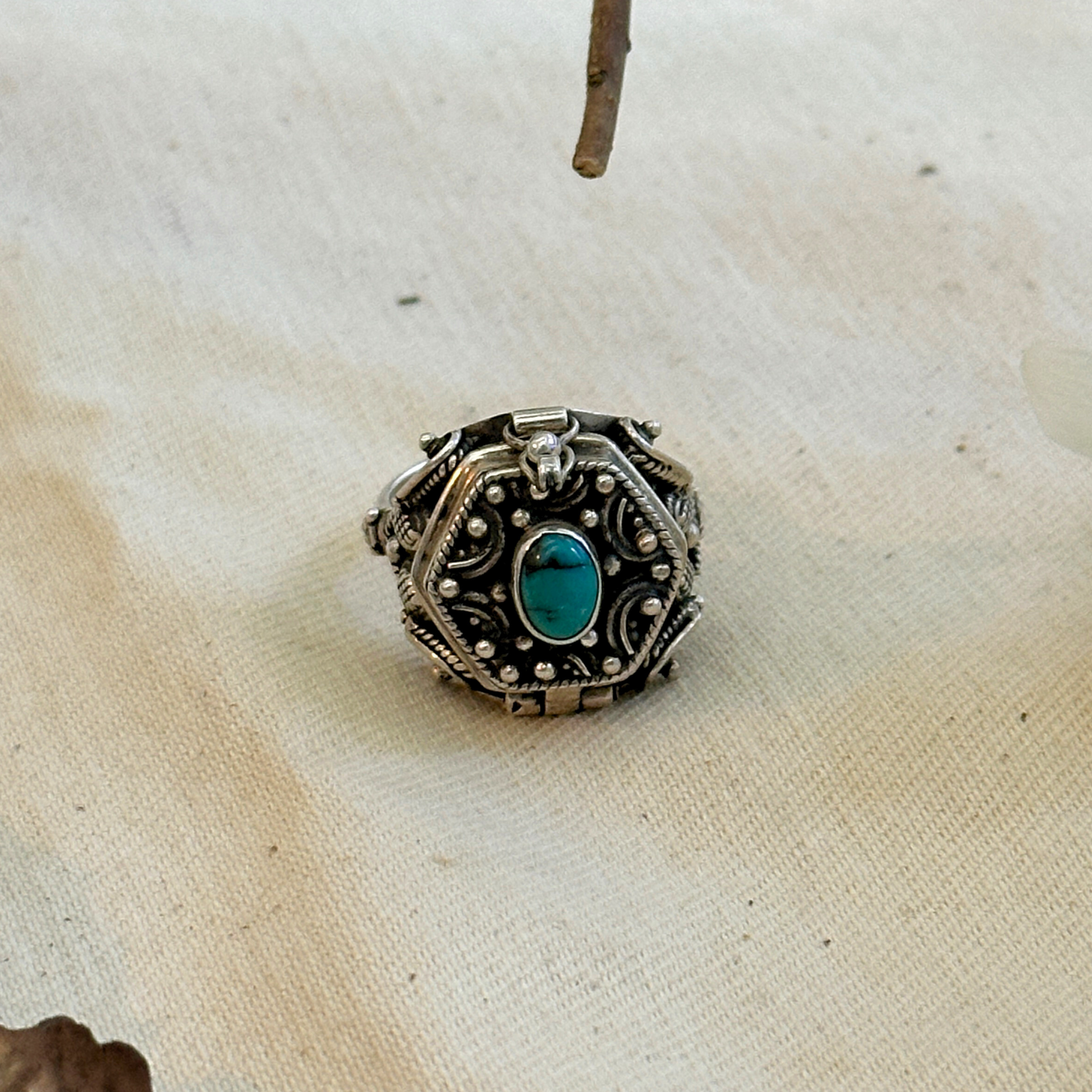 Openable Traditional Turquoise Silver 925 Ring