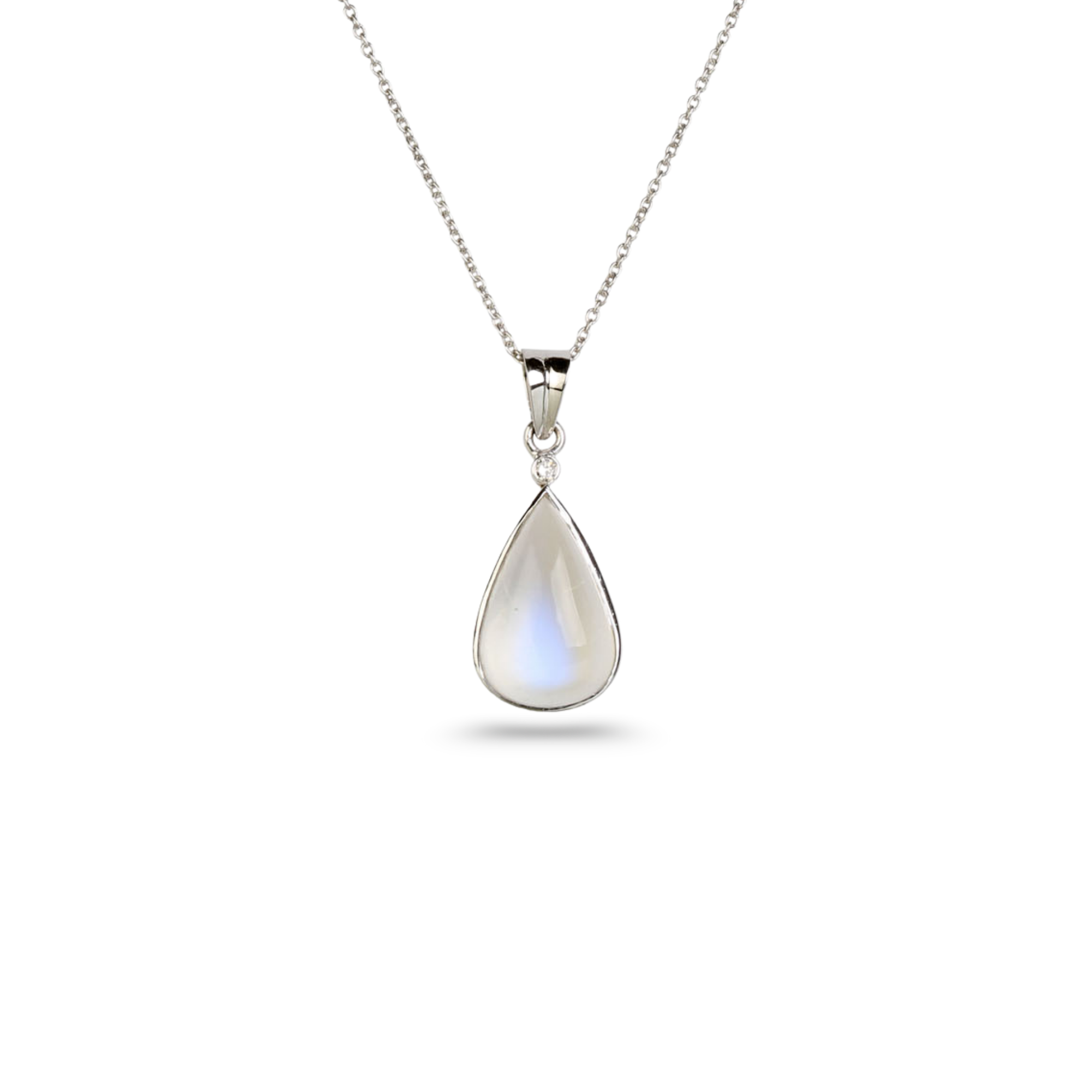 Rainbow Moonstone 18K White Gold Pendant with Diamond