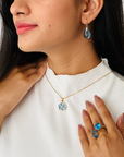 Blue Topaz Flower 18K Gold Pendant with Diamonds