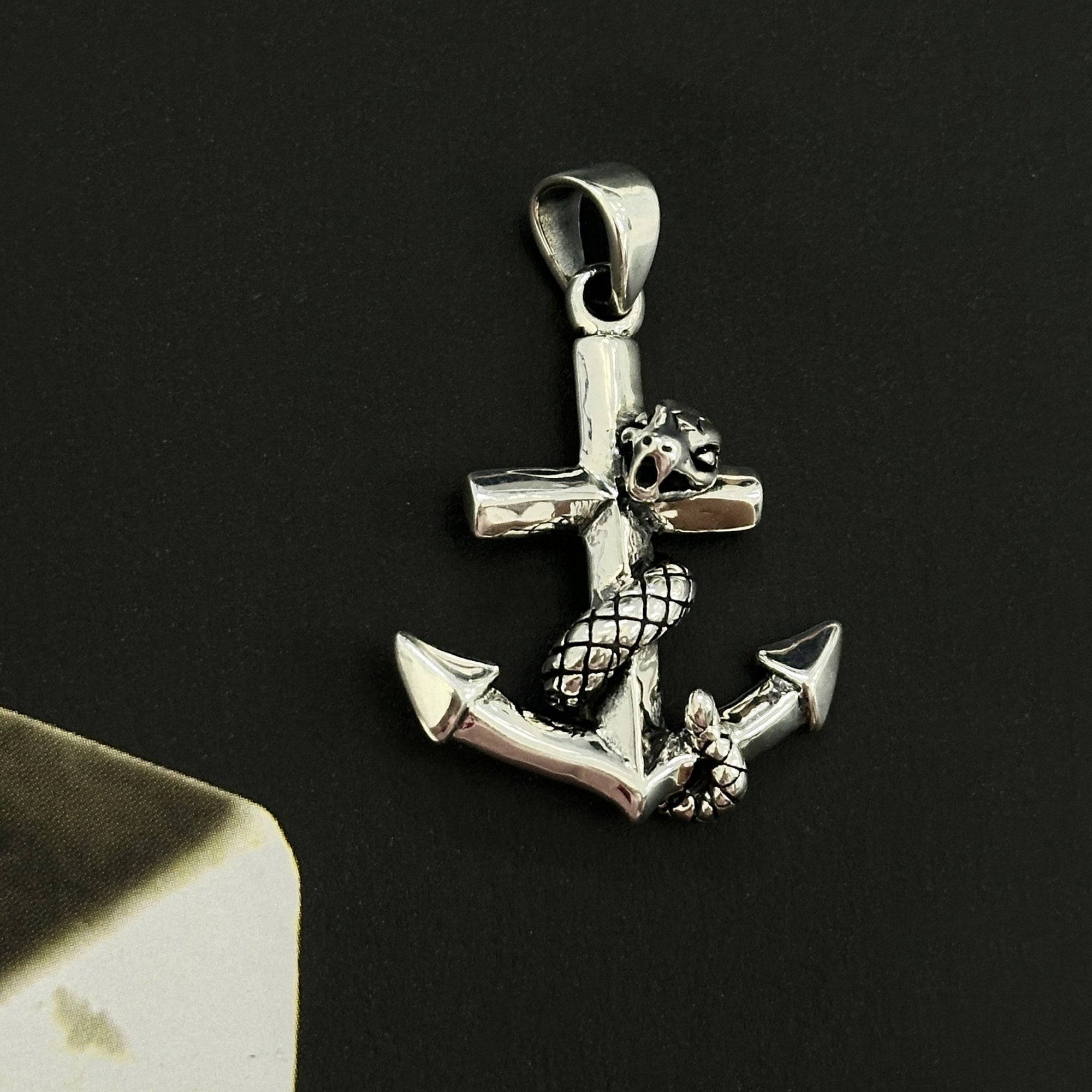 Anchor & Snake Silver 925 Men's Pendant