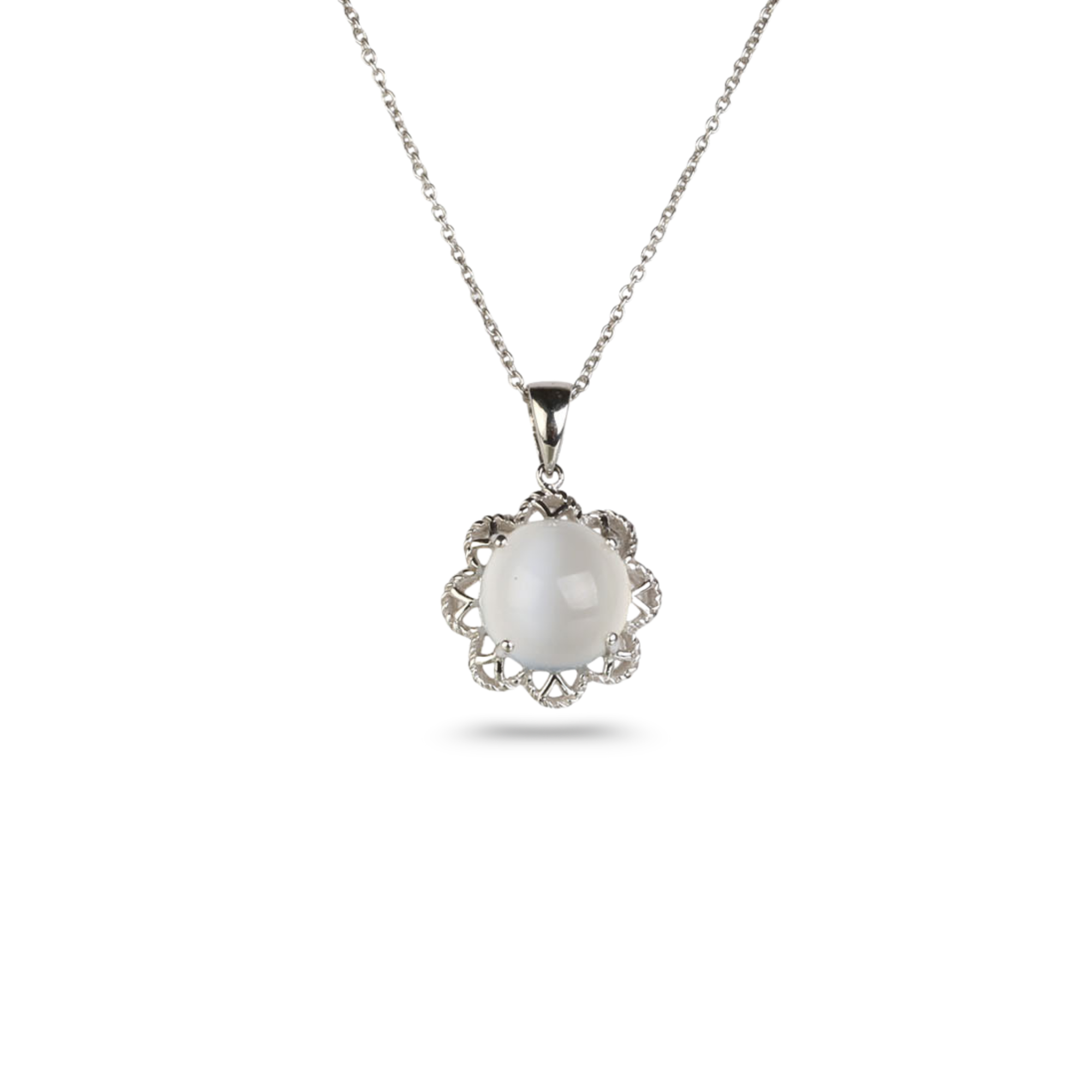 Moonstone Round 14K White Gold Pendant