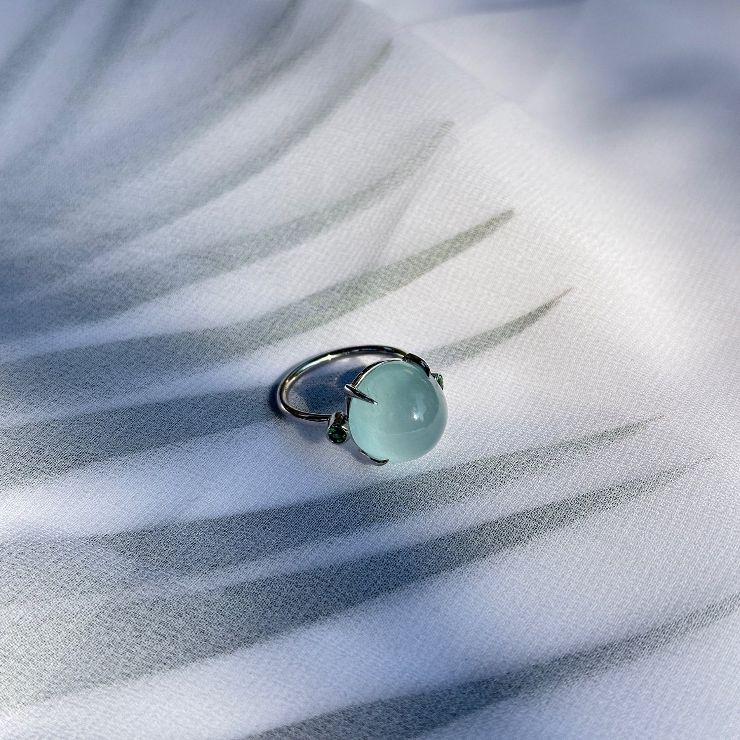 Aquamarine & Emerald 18K White Gold Ring