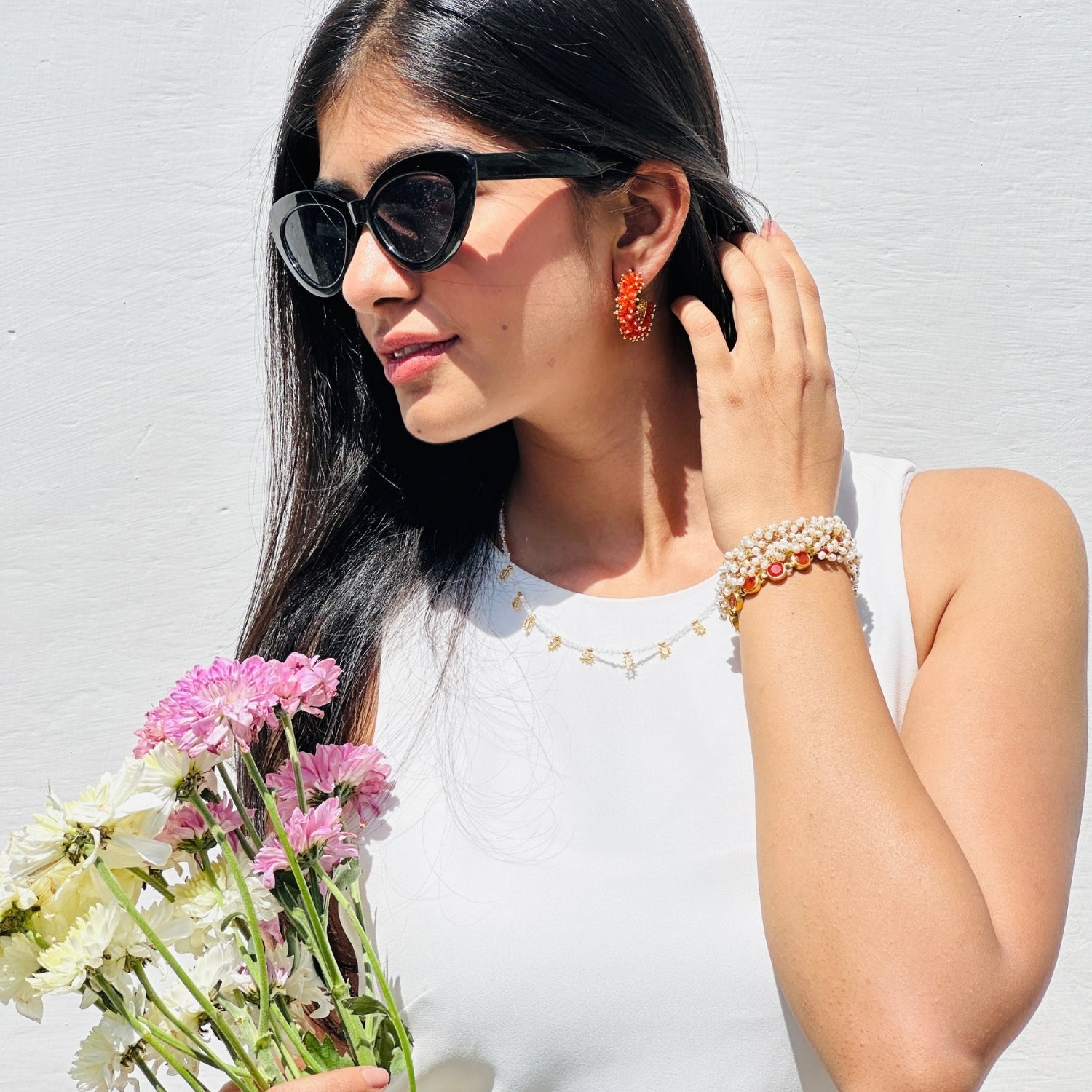 Dahlia Gemstone 18k Gold Plated Silver 925 Hoop Earrings