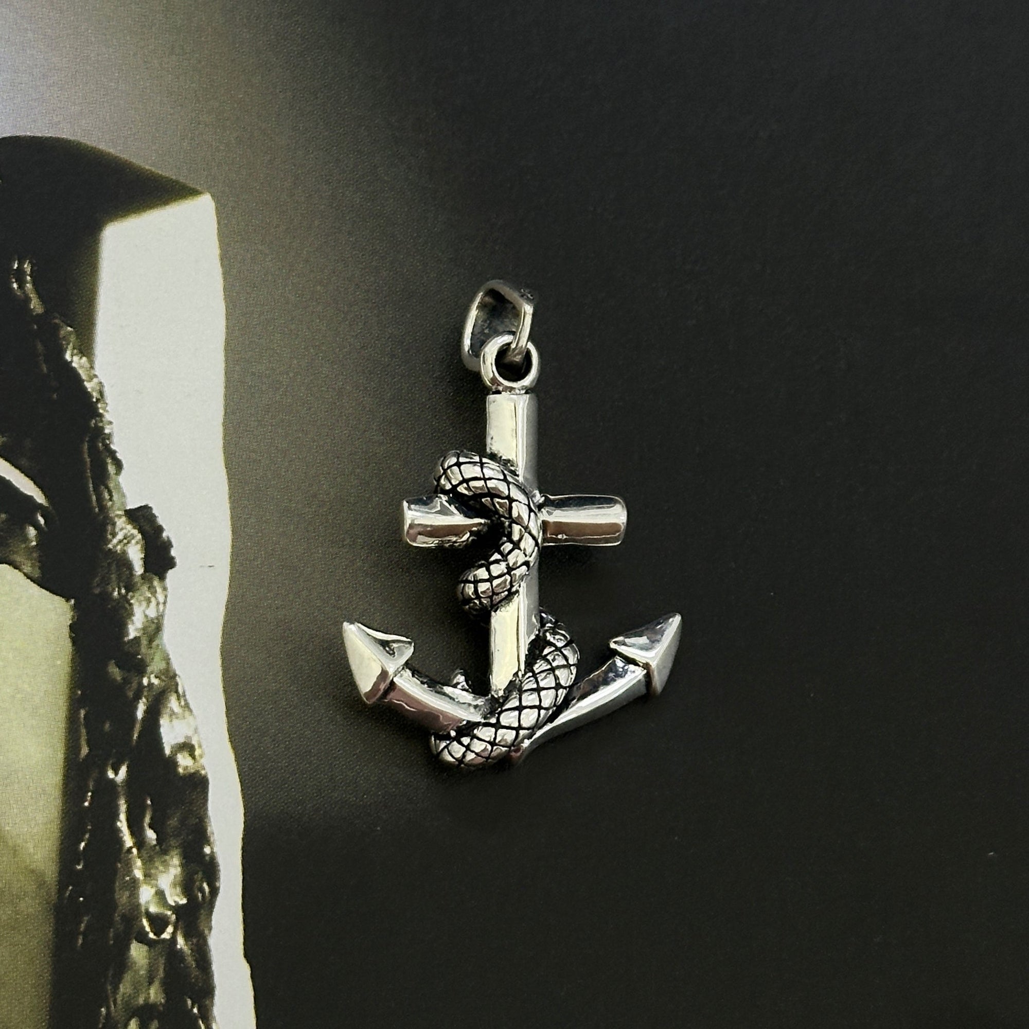 Anchor & Snake Silver 925 Men's Pendant
