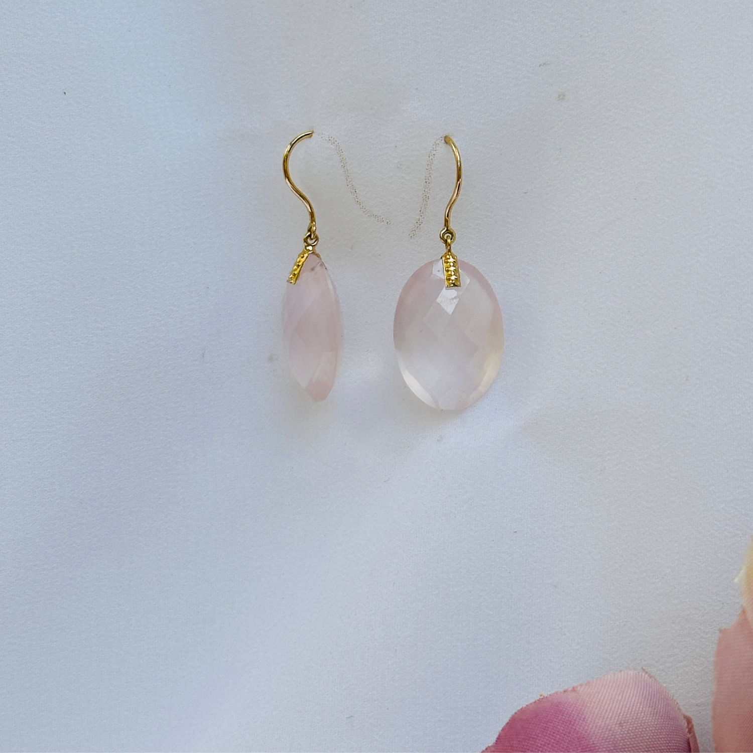 Rose Quartz 18K Gold Earrings