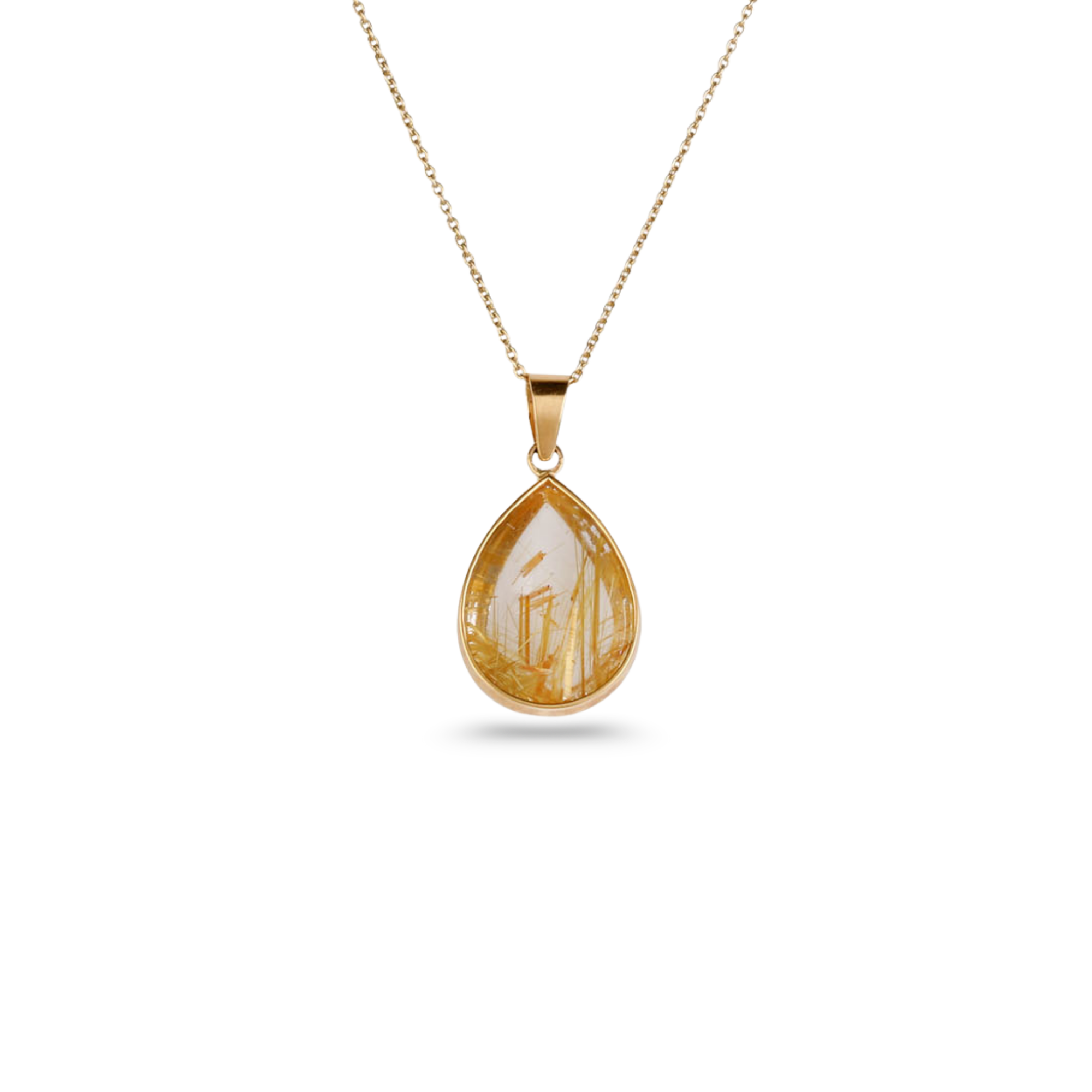 Rutile Quartz Oval 18K Gold Pendant