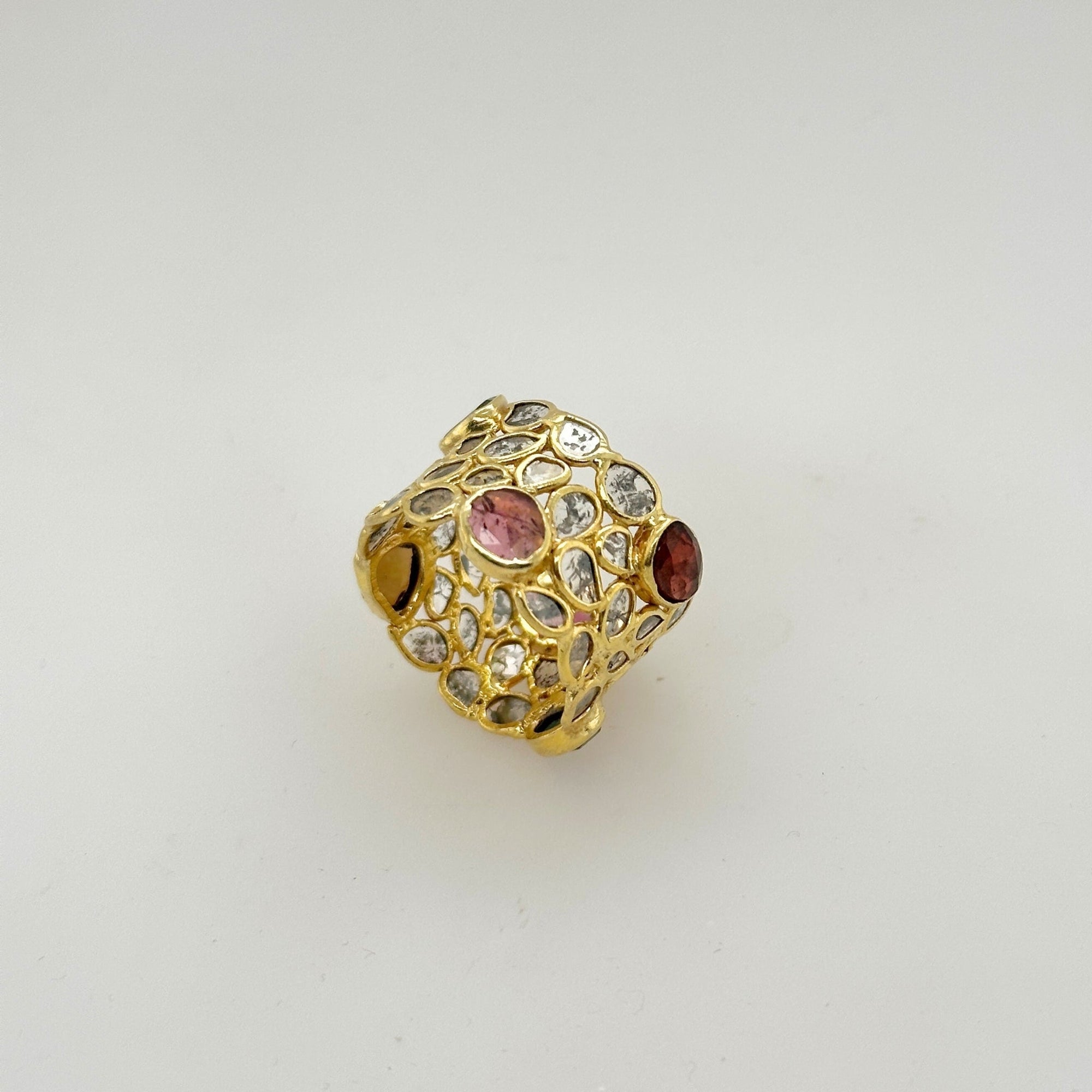 Zephyr Tourmaline and Diamond Gold Plated Silver Ring